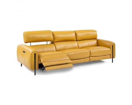 Creative Charm Sofa with Two Recliners - Honey Yellow, Leather