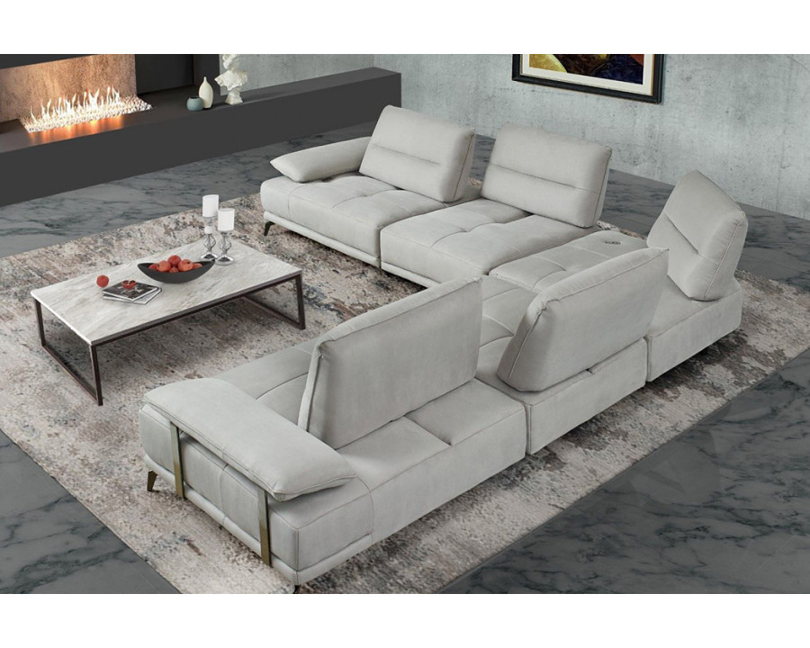 Creative Eleganto 5 Piece Sectional with Power Motion Backrests - Frost Gray, Leather