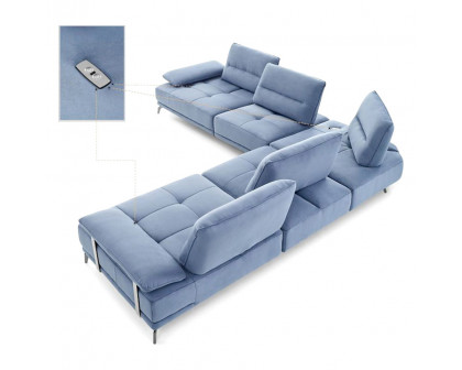 Creative Eleganto 5 Piece Sectional with Power Motion Backrests - Pacific Blue, Leather