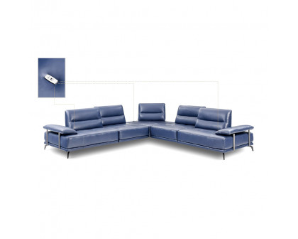 Creative Eleganto 5 Piece Sectional with Power Motion Backrests - Dark Denim, Leather