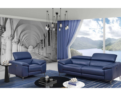 Creative Lucca Sofa with Power Recliners - Denim Blue, Leather