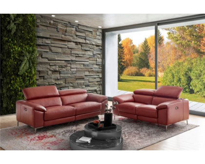 Creative Lucca Sofa with Power Recliners - Rustic Red, Leather