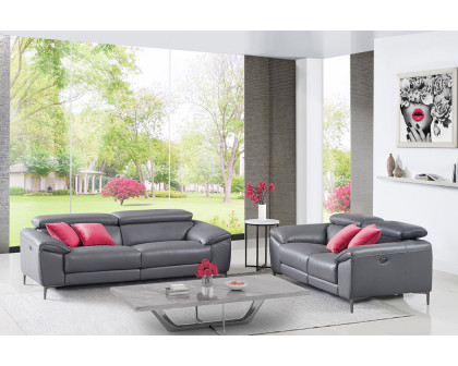 Creative Lucca Sofa with Power Recliners - Steel Gray, Leather