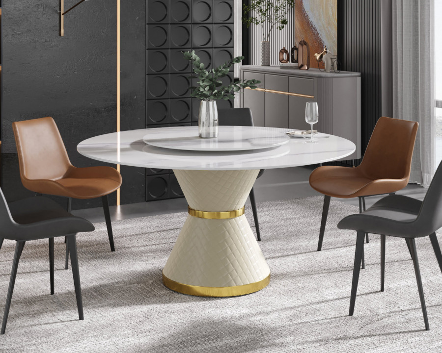 Crenus Raffinata Round Dining Table with White Lazy Susan - White, 59.05”