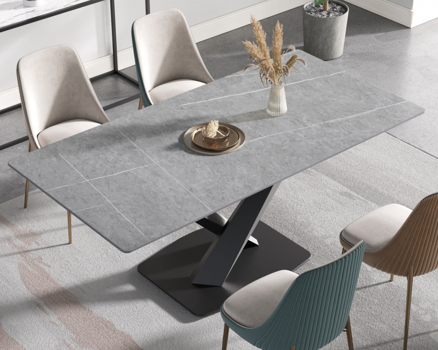 Crenus Pietra Rectangular Dining Table - Gray/Black, 70.87''