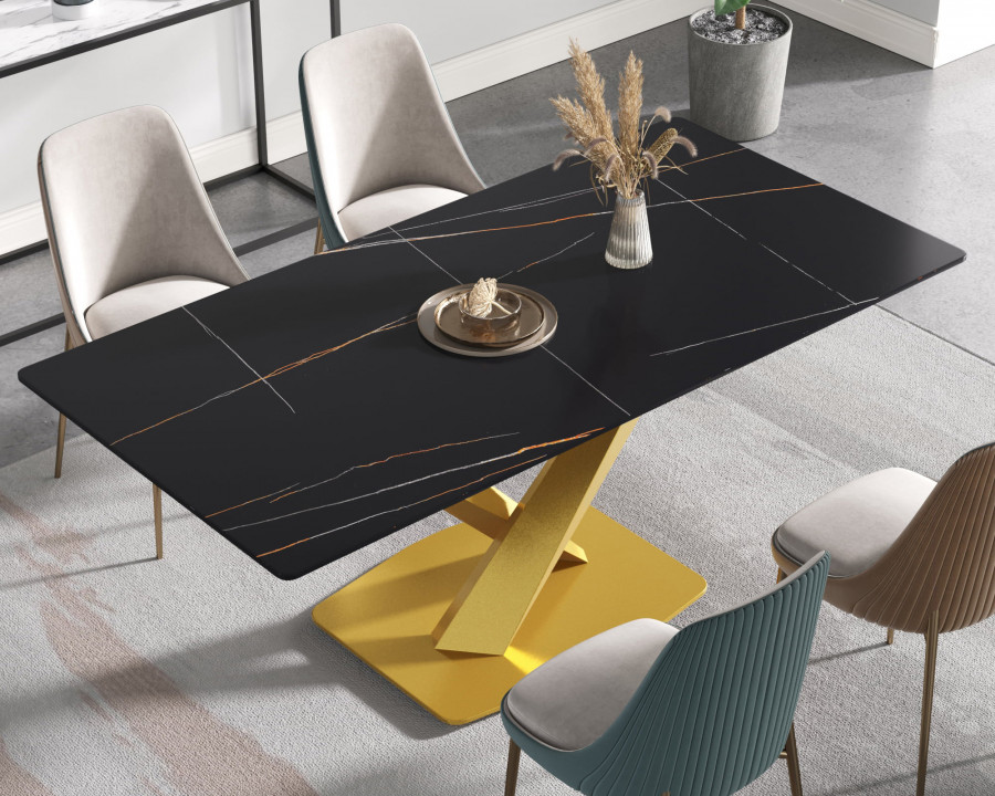 Crenus Pietra Rectangular Dining Table - Black/Gold, 63"