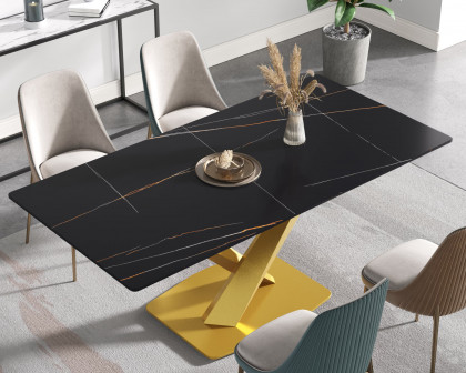 Crenus Pietra Rectangular Dining Table - Black/Gold, 63"