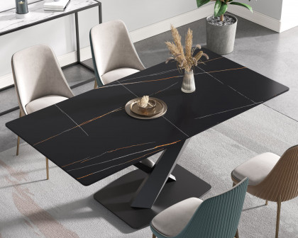 Crenus Pietra Rectangular Dining Table - Black/Gold, 63"