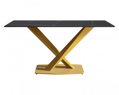 Crenus Pietra Rectangular Dining Table - Black/Gold, 63"