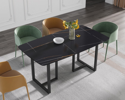 Crenus Pietra Curved Rectangular Dining Table - Black/Gold, 63"