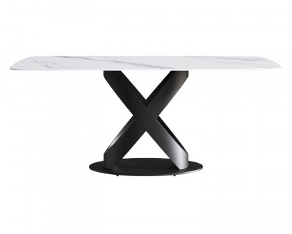 Crenus Luserna Curved Rectangular Dining Table - White/Black, 70.87''