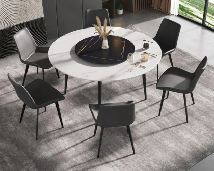 Crenus - Round Dining Table with Black Lazy Susan