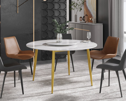 Crenus - Round Dining Table with Black Lazy Susan