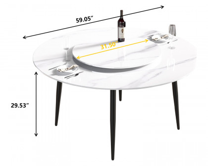 Crenus - Round Dining Table with Black Lazy Susan