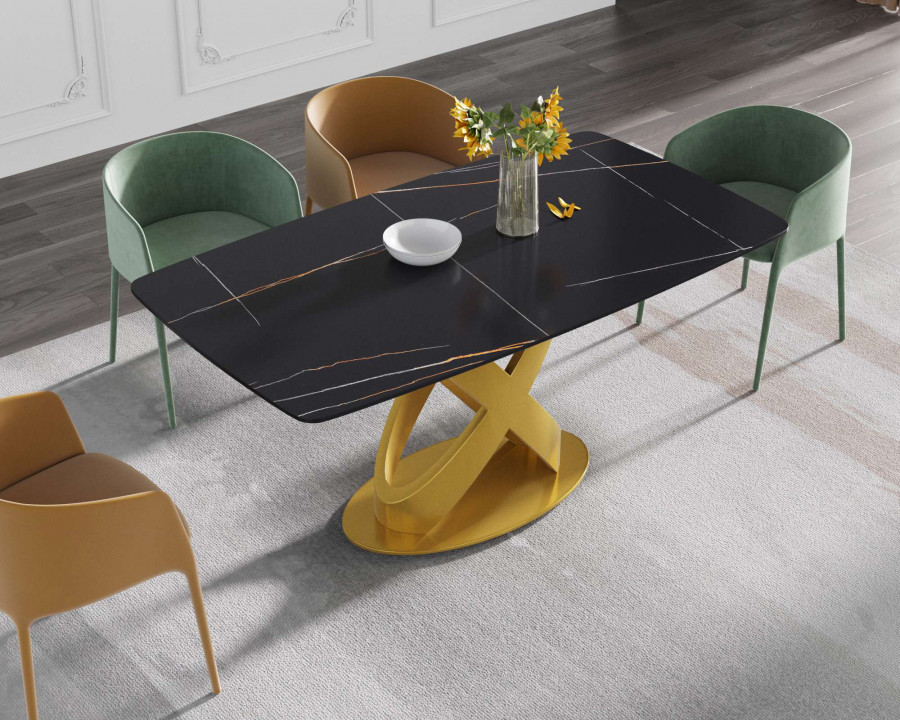 Crenus Luserna Curved Rectangular Dining Table - Black/Gold, 63"