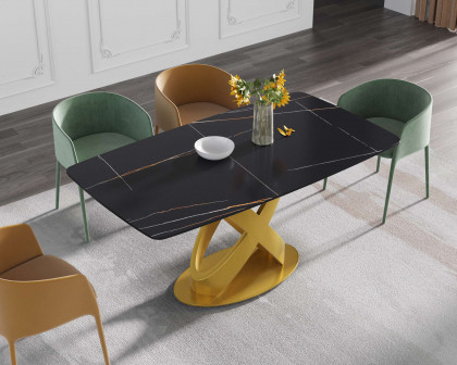 Crenus Luserna Curved Rectangular Dining Table - Black/Gold, 63"