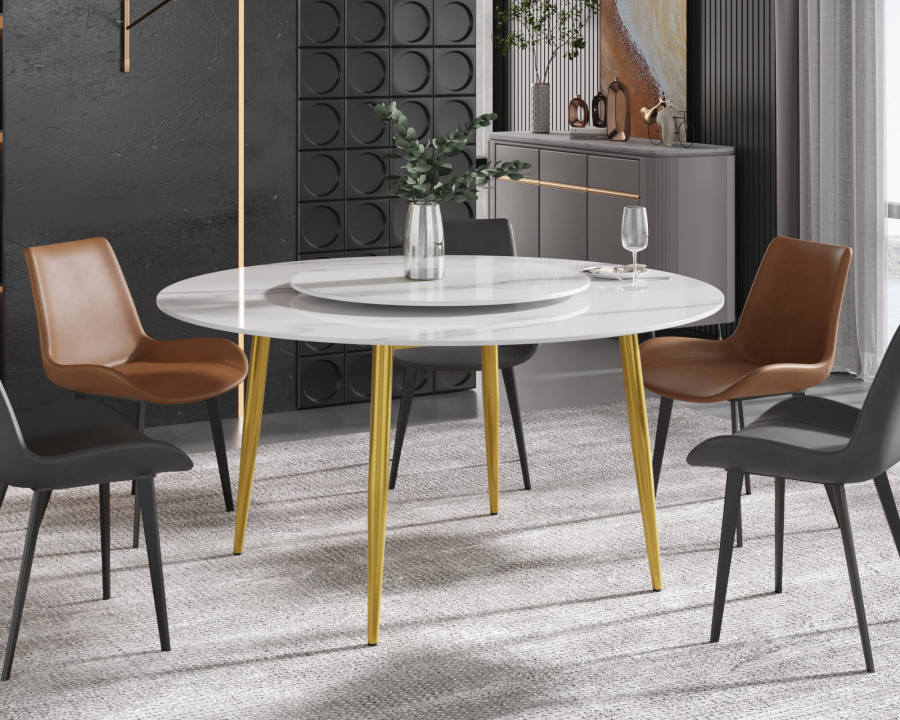 Crenus Round Dining Table with White Lazy Susan - White/Gold, 59.05”