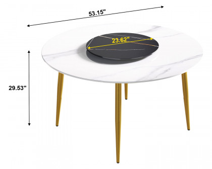 Crenus Round Dining Table with White Lazy Susan - White/Gold, 59.05”