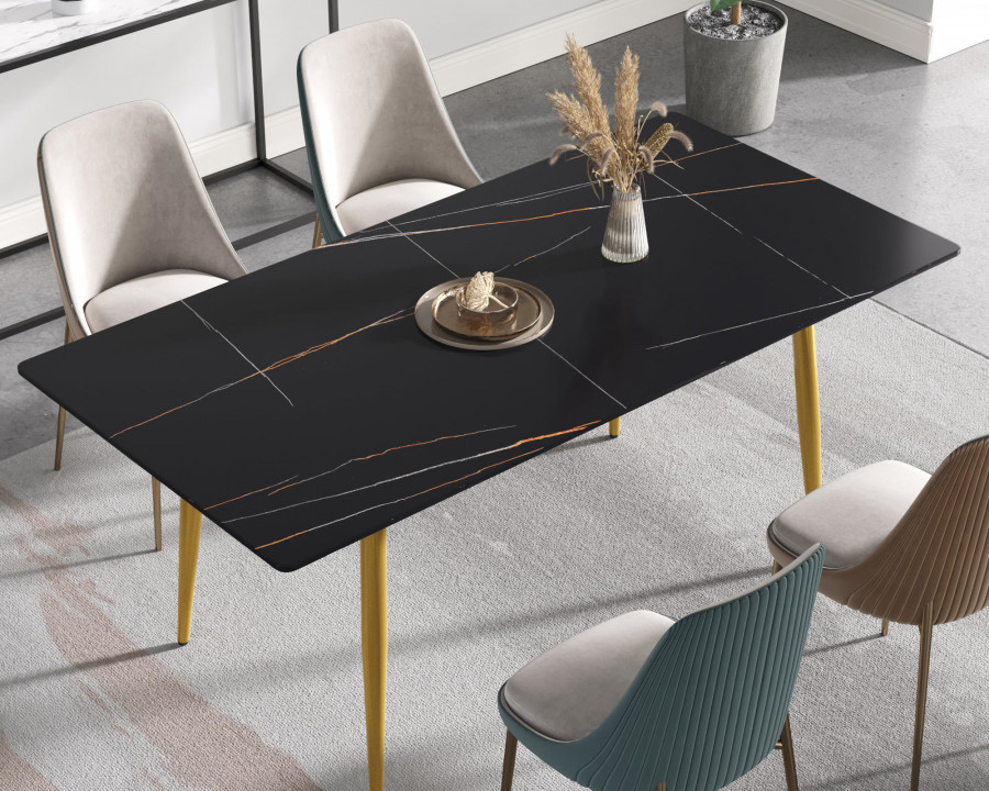 Crenus Sophia Rectangular Dining Table - Black/Gold, 70.87''