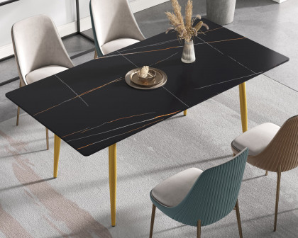 Crenus Sophia Rectangular Dining Table - Black/Gold, 70.87''