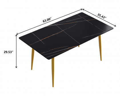 Crenus Sophia Rectangular Dining Table - Black/Gold, 70.87''