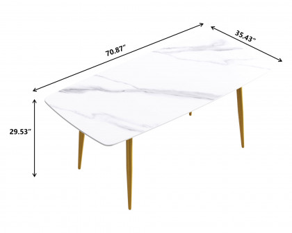 Crenus Cavaliere Curved Rectangular Dining Table - White/Gold, 63"