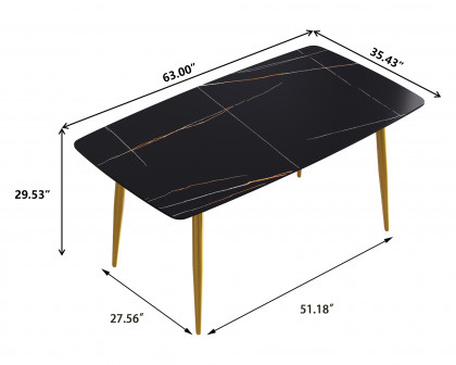 Crenus Cavaliere Curved Rectangular Dining Table - White/Gold, 63"