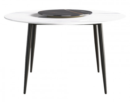 Crenus Round Dining Table with White Lazy Susan - White/Black, 53.15”