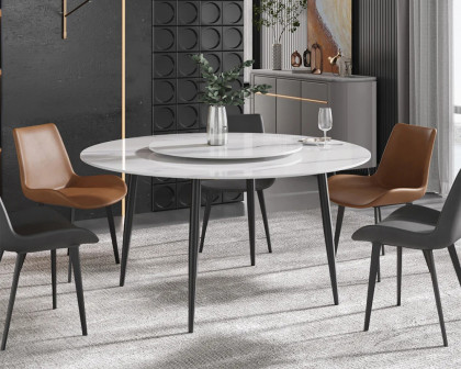 Crenus Round Dining Table with White Lazy Susan - White/Black, 53.15”