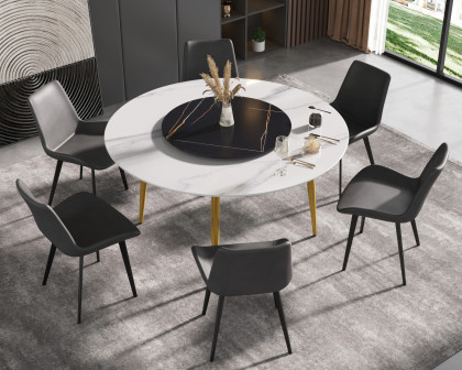 Crenus Round Dining Table with White Lazy Susan - White/Black, 53.15”