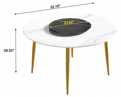 Crenus Round Dining Table with White Lazy Susan - White/Black, 53.15”