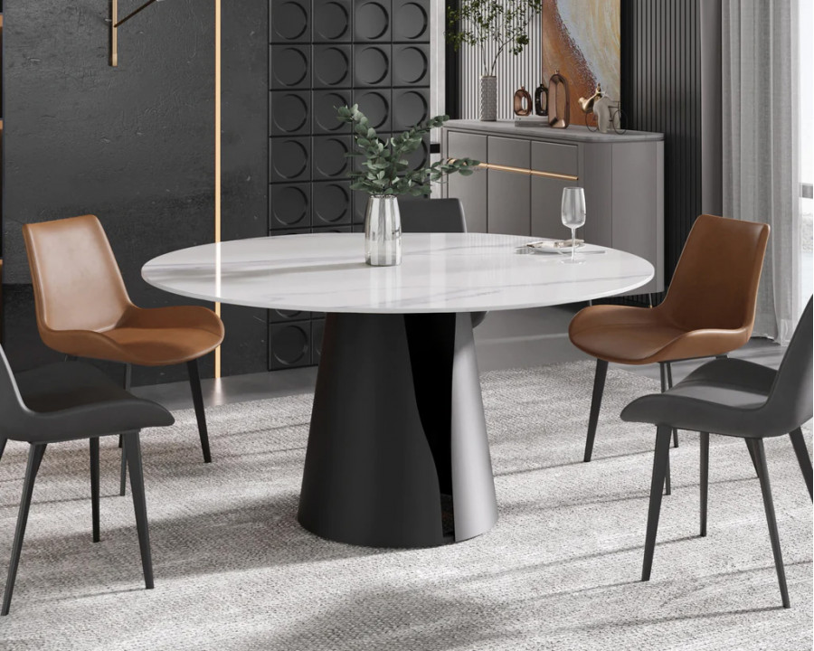 Crenus Cigno Round Dining Table - White/Nero, 59.05”