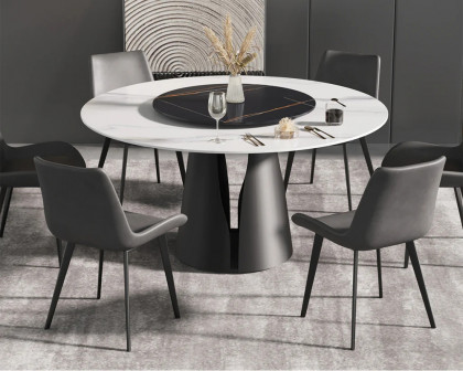 Crenus Cigno Round Dining Table - White/Nero, 59.05”