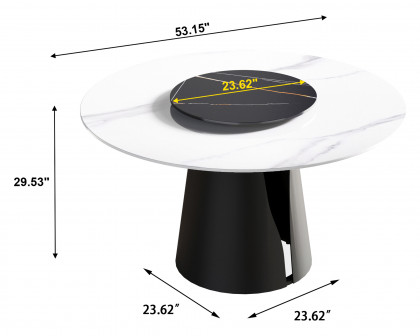 Crenus Cigno Round Dining Table - White/Nero, 59.05”