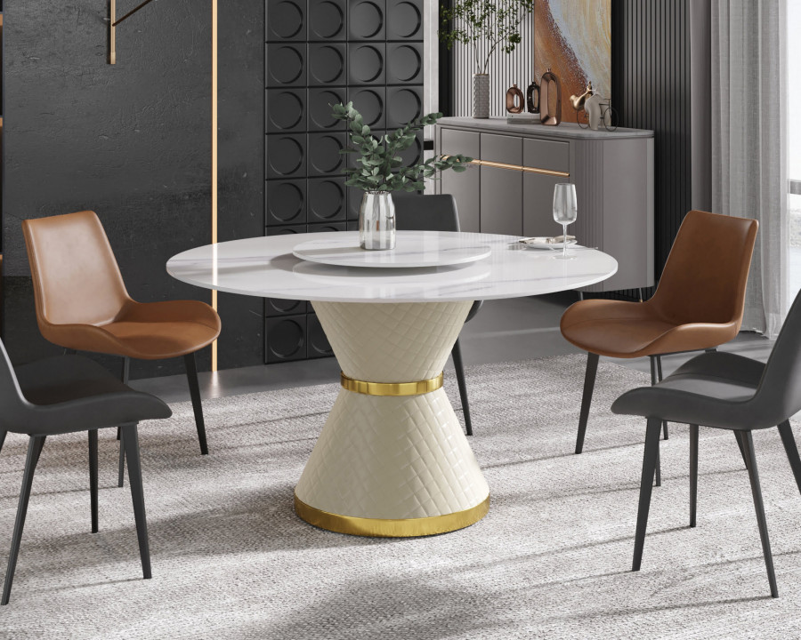 Crenus Raffinata Round Dining Table with White Lazy Susan - White, 53.15”