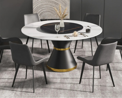 Crenus Raffinata Round Dining Table with White Lazy Susan - White, 53.15”