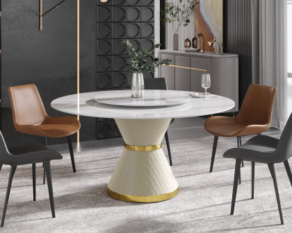 Crenus Raffinata Round Dining Table with White Lazy Susan - White, 53.15”