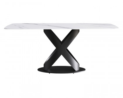 Crenus Luserna Curved Rectangular Dining Table - White/Black, 63"