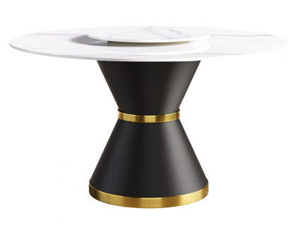 Crenus Raffinata Round Dining Table with Black Lazy Susan - White, 53.15”