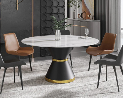 Crenus Raffinata Round Dining Table with Black Lazy Susan - White, 53.15”