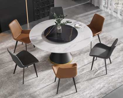 Crenus Raffinata Round Dining Table with Black Lazy Susan - White, 53.15”