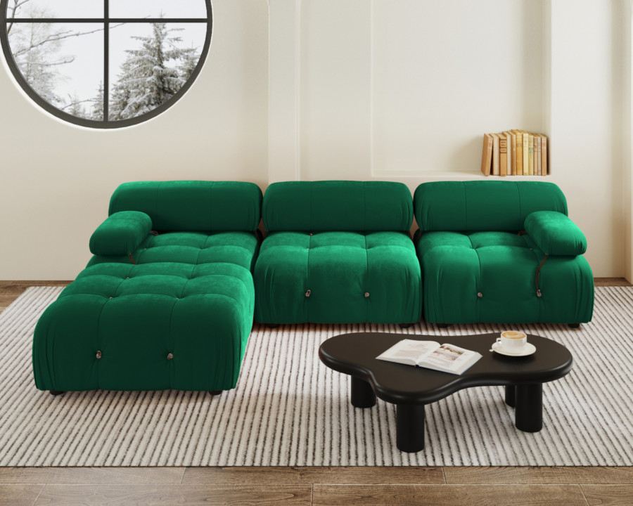 Crenus Lusso 103.95" L-Shaped Velvet Sectional Sofa With Ottoman - Green