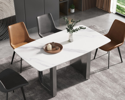 Crenus Basalto Curved Rectangular Dining Table - White/Gray, 70.87''