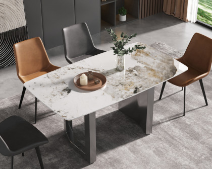 Crenus Basalto Curved Rectangular Dining Table - White/Gray, 70.87''