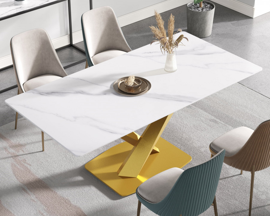 Crenus Pietra Rectangular Dining Table - White/Gold, 63"