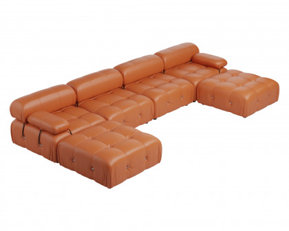 Crenus Lusso 138.60" U-Shaped Leather Sectional Sofa Lounge With 2 Ottomans - Orange