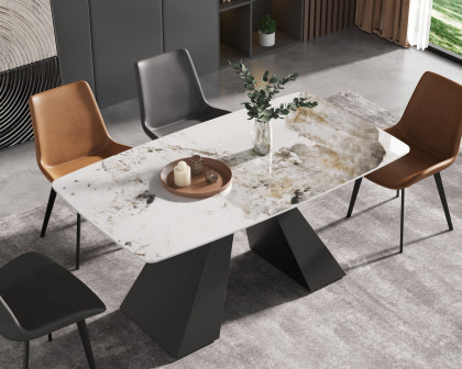 Crenus La Regina Curved Rectangular Dining Table - White/Black, 70.87''