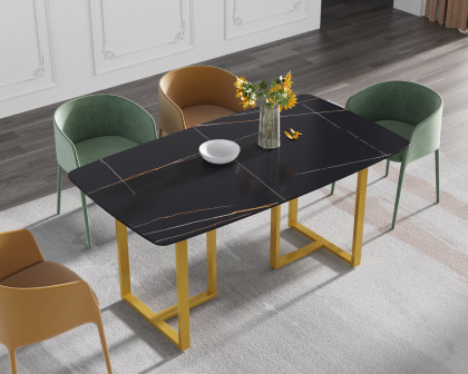 Crenus Pietra Curved Rectangular Dining Table - Gray/Gold, 70.87''