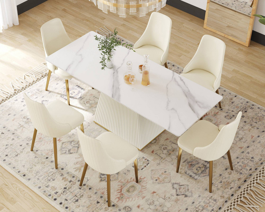 Crenus Luna Rectangular Dining Table - White/Gold