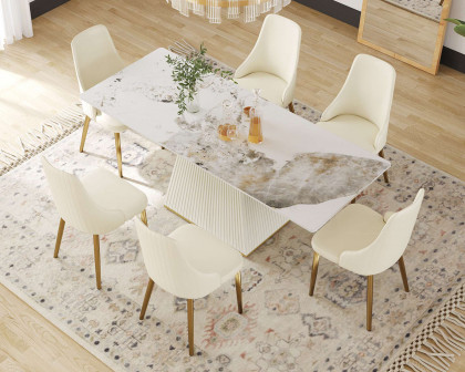 Crenus Luna Rectangular Dining Table - White/Gold